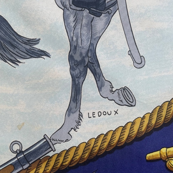 Hermes Carre 90 Silk Scarf “Marine et Cavalerie” - Picture 5 of 7